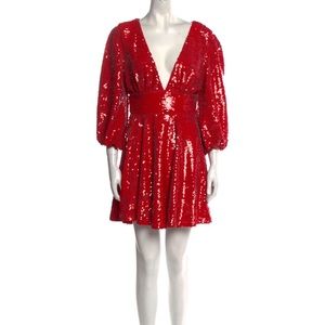 Allen Schwartz V-Neck Red Sequin Mini Dress